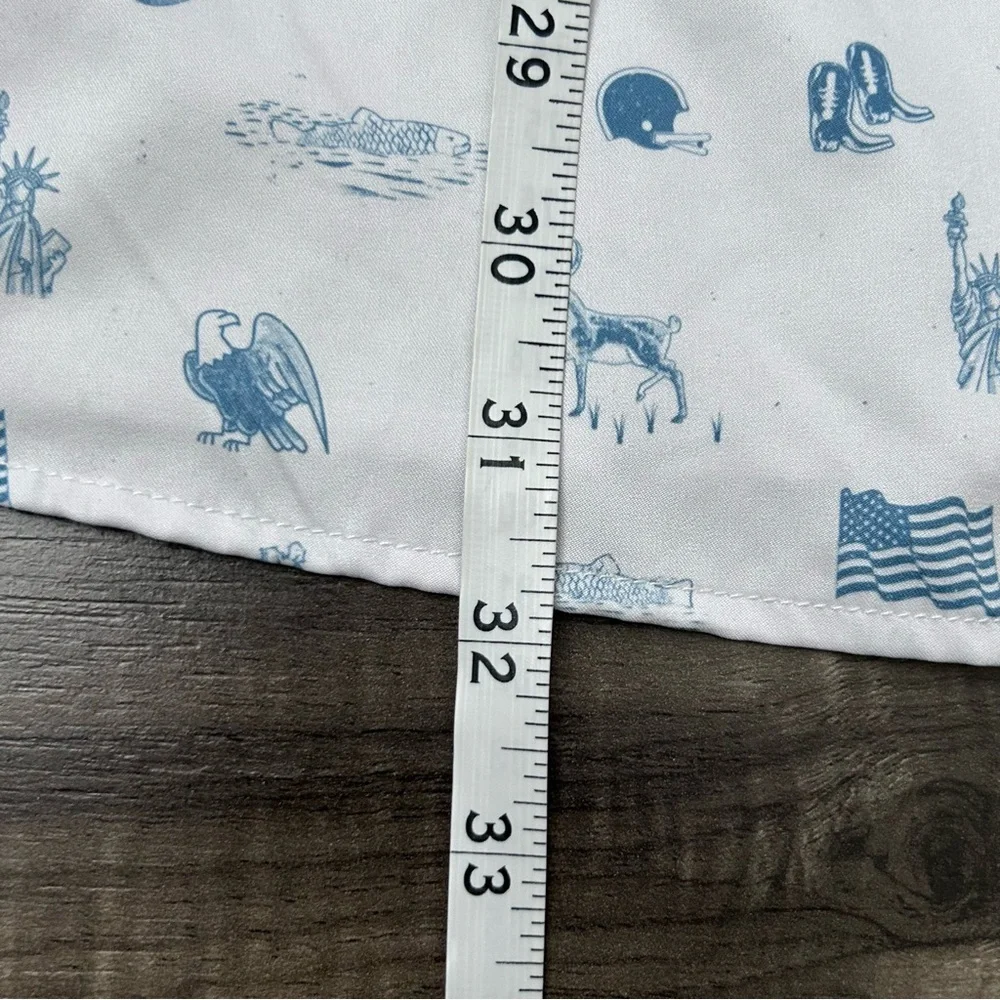 Burlebo Shirt Men’s 2XL White Blue Button Up Stretch American All Over Print - Picture 9 of 9